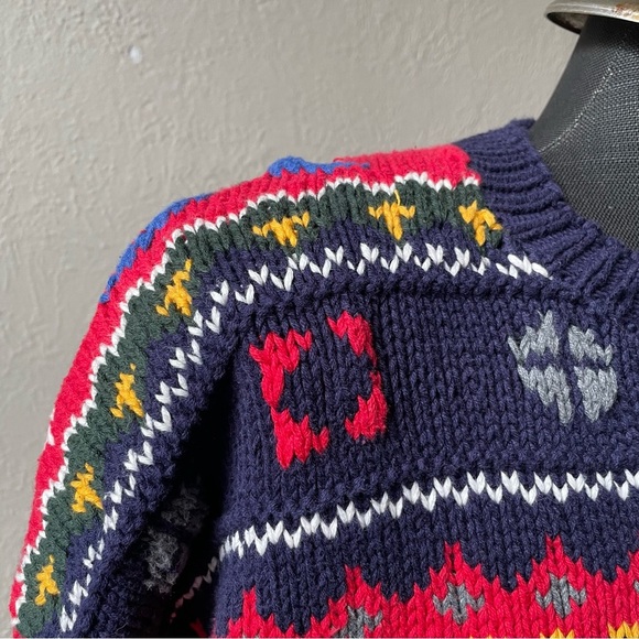 Vintage 90s hand knit colourful 100% cotton GAP crew neck sweater size large - Picture 4 of 14